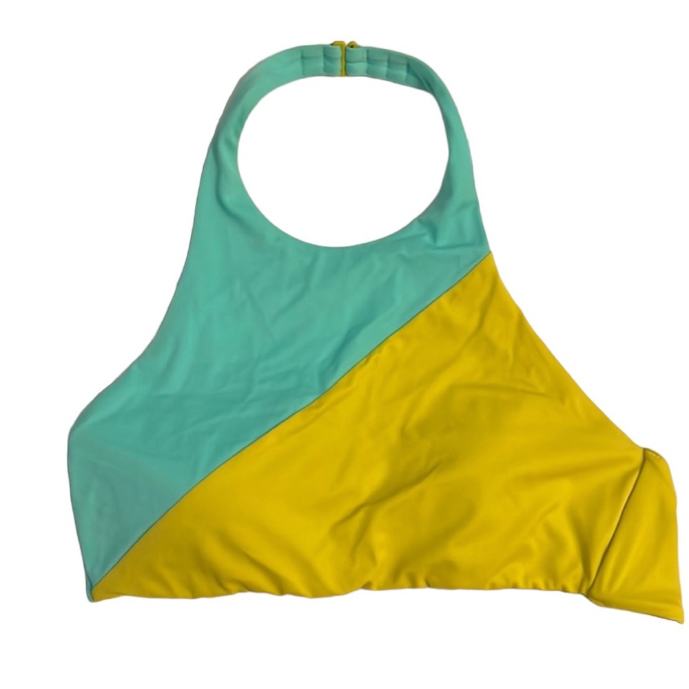 Victoria’s Secret Teal and Yellow Color-block Bikini Top